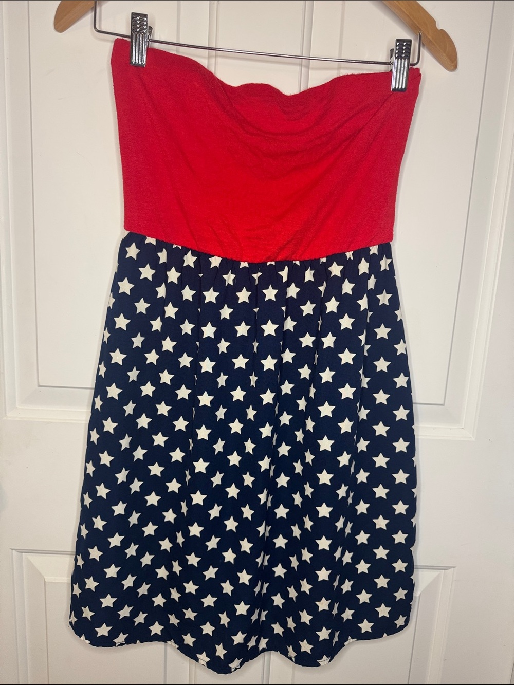Strapless Red and Navy Star Print Dress